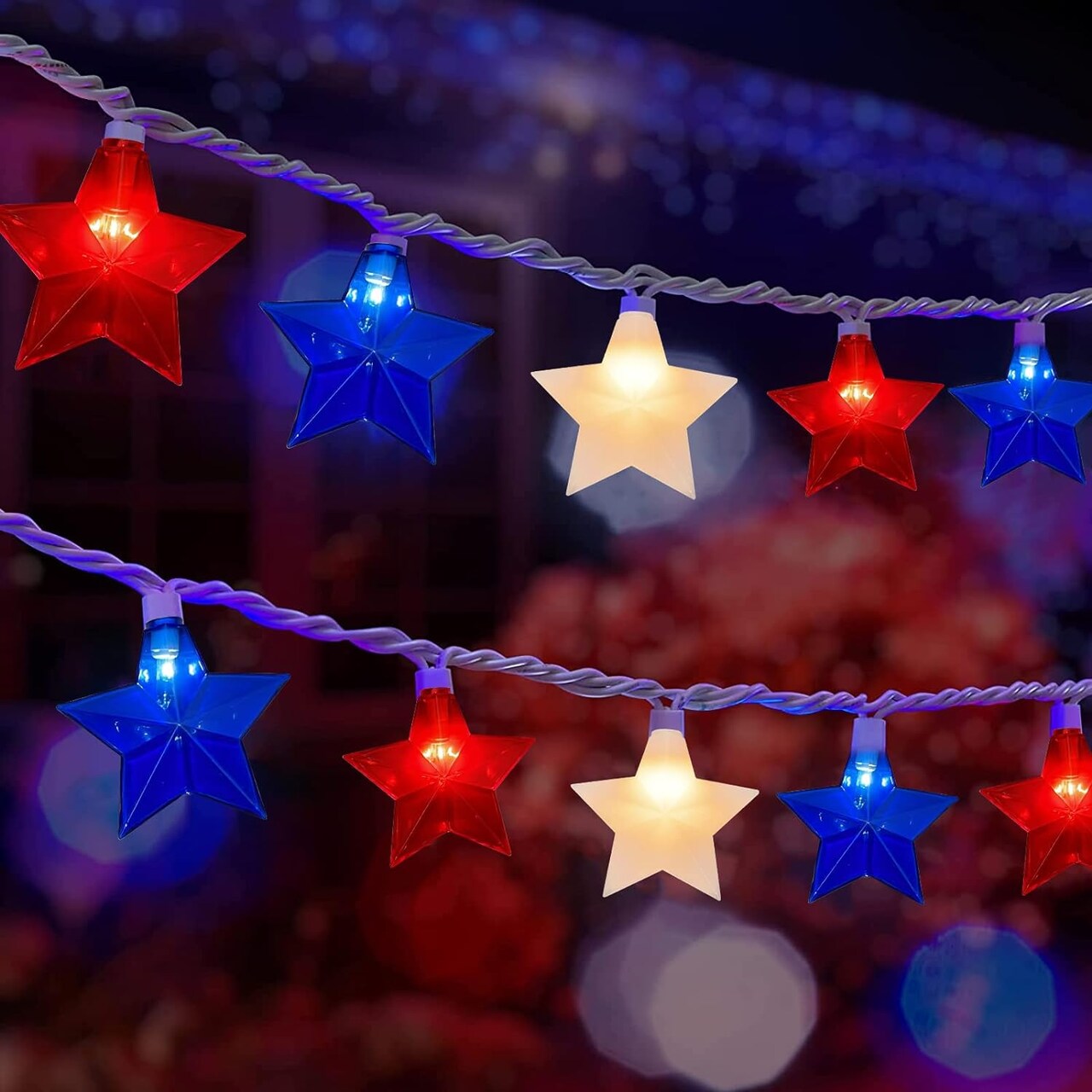 Red White and Blue Star Lights, 4th of July Decorations Star String Lights with 10 Stars Light